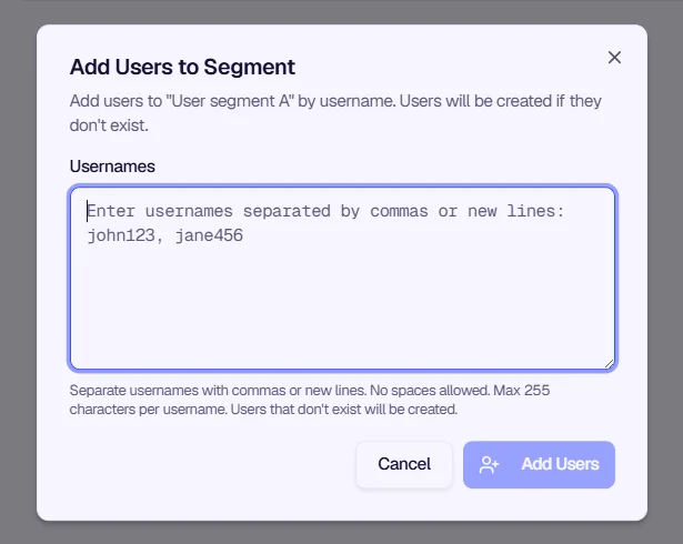 Add Users to Segment modal