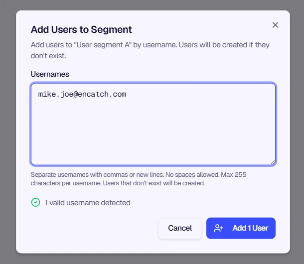 Add Users - Validation feedback