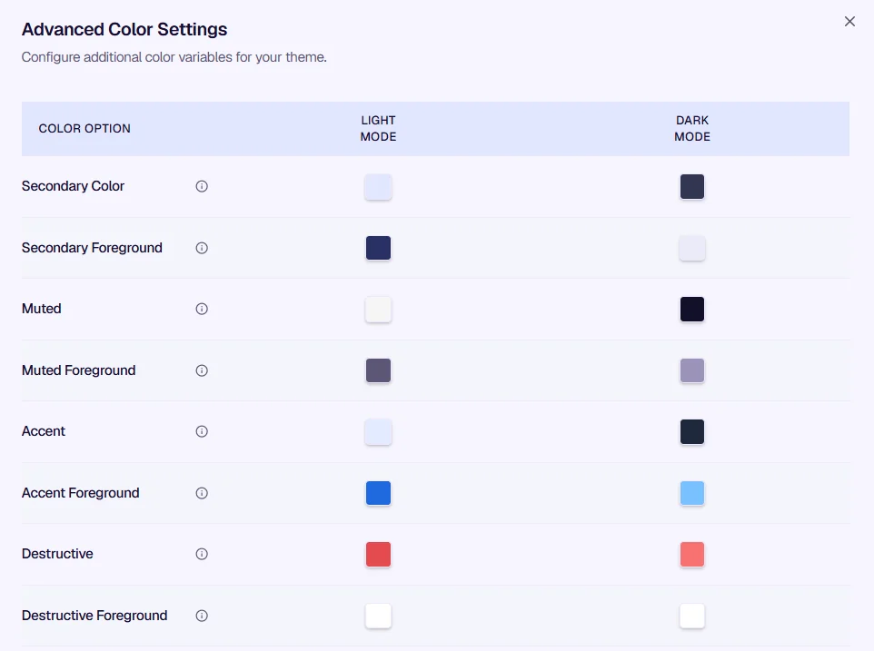 Advanced Color Settings dialog