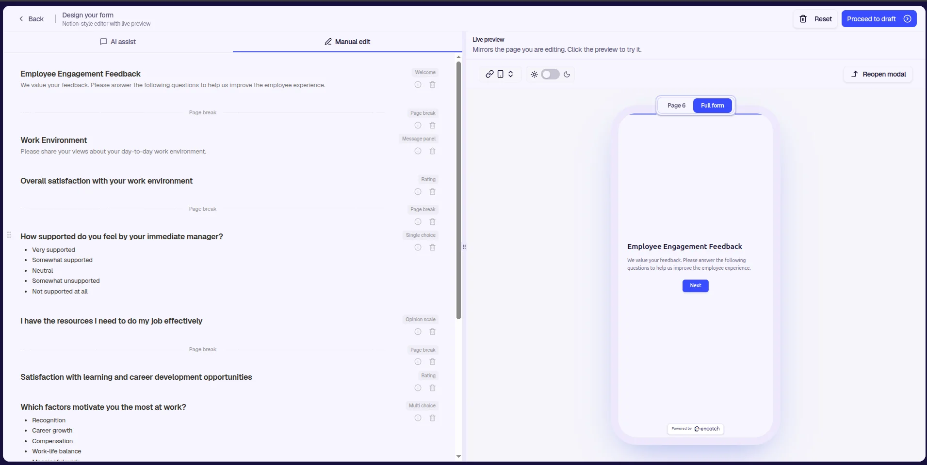 Form loaded from ChatGPT YAML in Manual edit with live preview