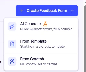 Create Feedback Form menu with AI Generate, From Template, and From Scratch