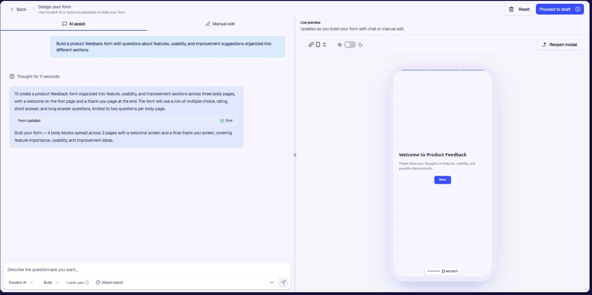 Design your form—AI-generated form with chat and live preview