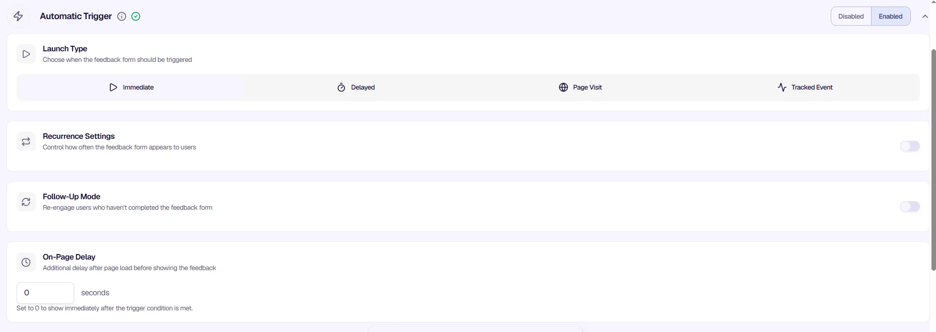 Automatic Trigger - Launch types and settings overview