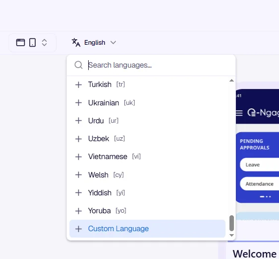Custom Language option in language dropdown