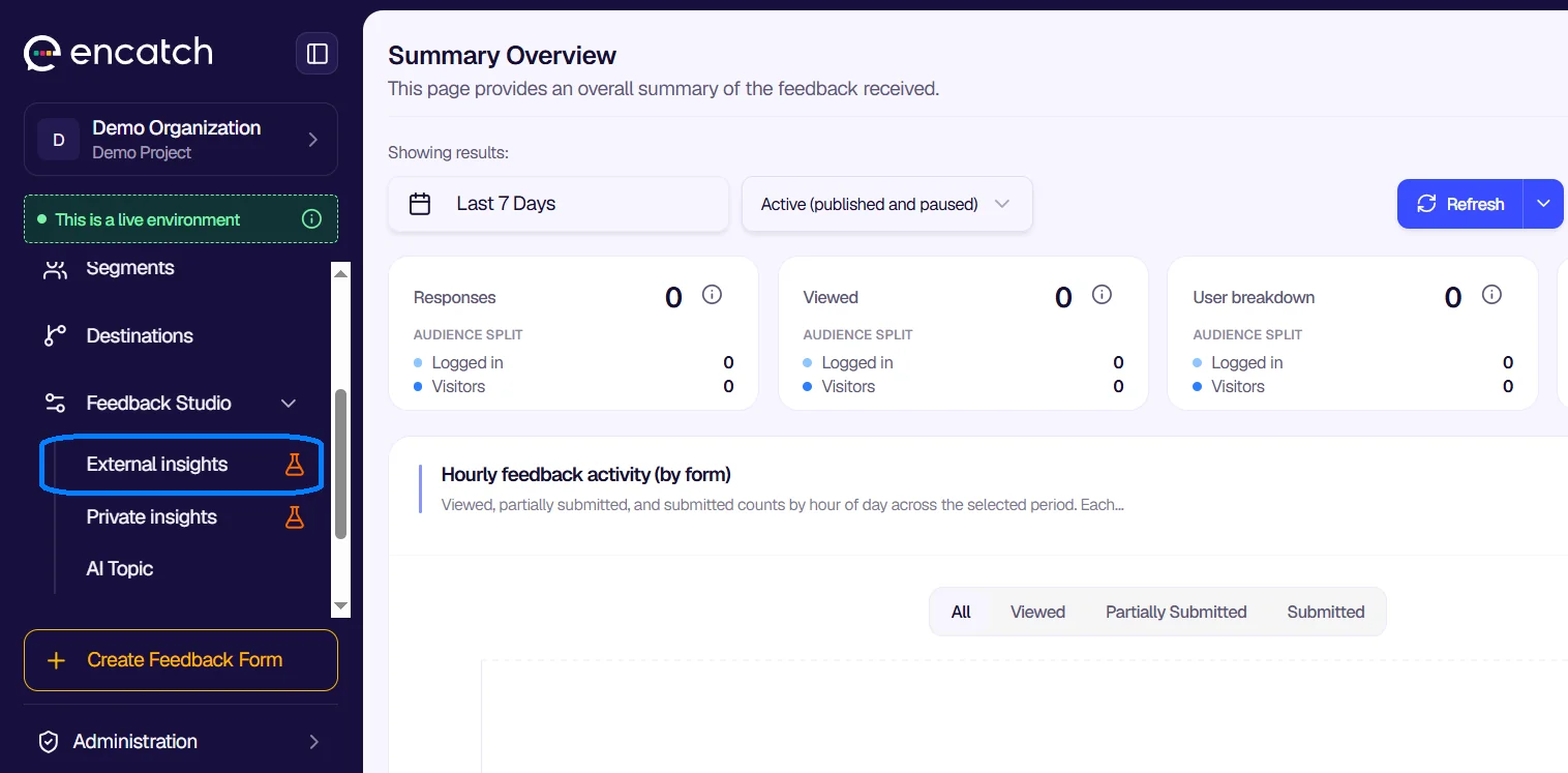 External Insights in the Feedback Studio navigation