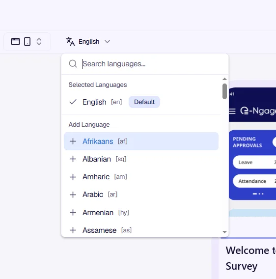 Language Setup - Location in Appearance tab