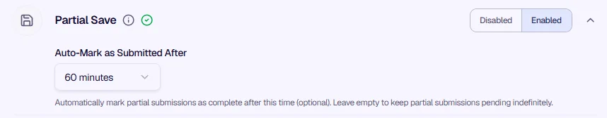 Partial Save - Save progress and optionally auto-mark as complete