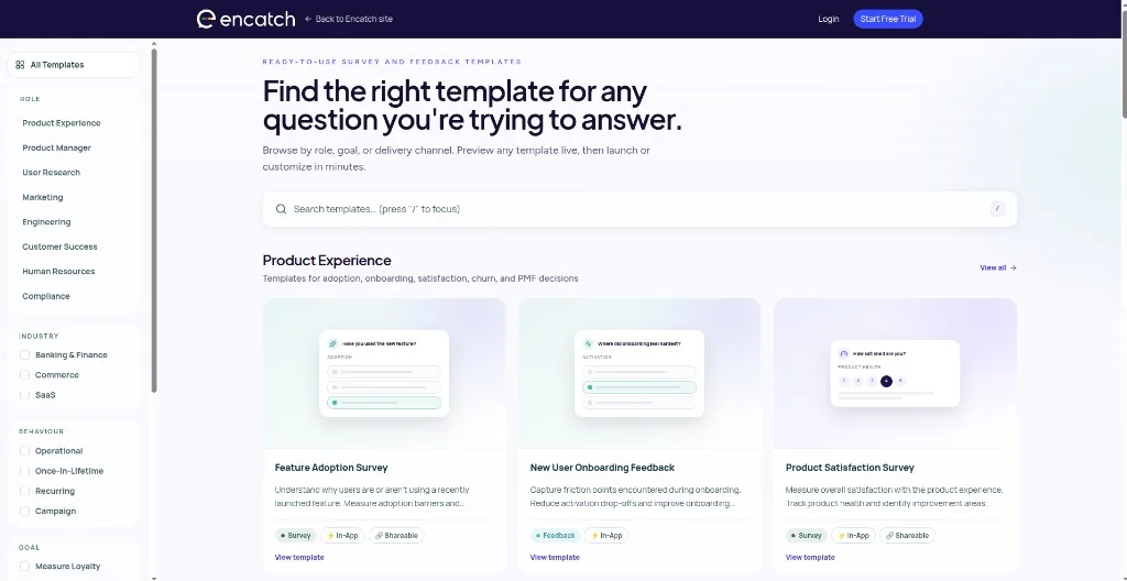 Ready Templates gallery with browse by role, industry, behaviour, and goal