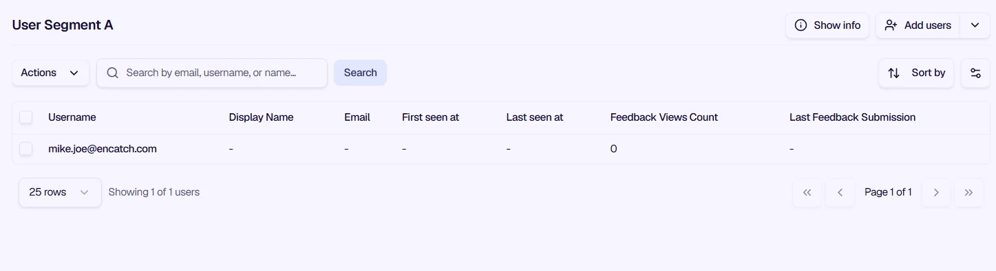 Segment members table with search and sort