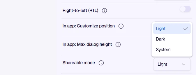 Shareable Mode - Display mode options