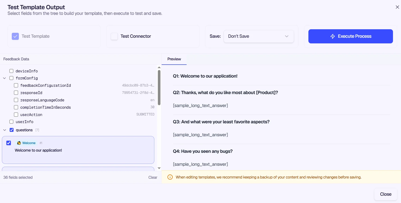 Test Template Output interface for previewing Slack message content
