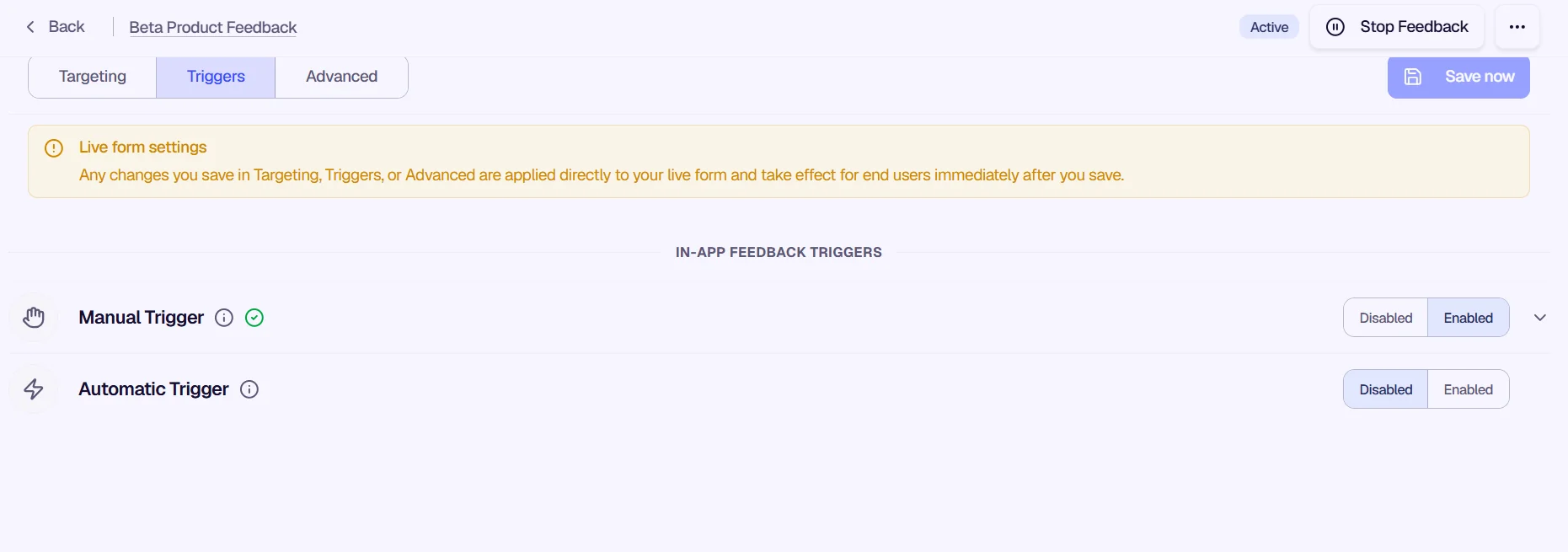 In-App Feedback Triggers - Manual and Automatic options